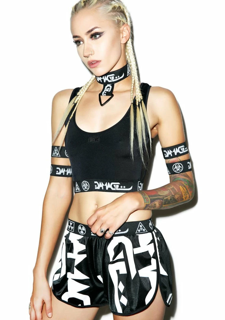 Hot Sale ๐ DAMAGE Logo Running Shorts Bottoms โญ 3 DAMAGE Logo Running Shorts Bottoms