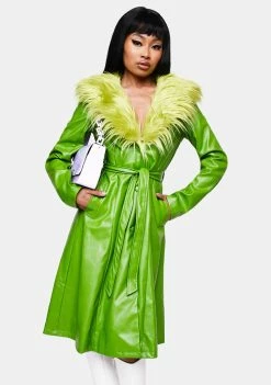 Elsie & Fred Green Nadia Faux Fur Trench Coat Outerwear