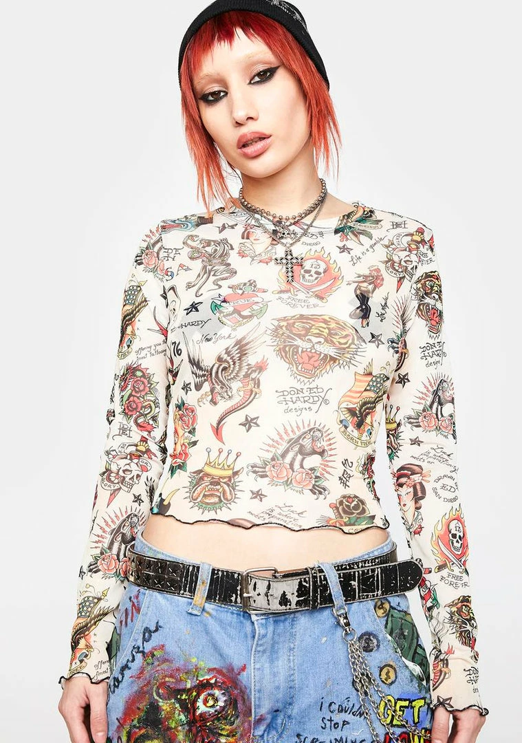 Buy ๐ Ed Hardy Tops Flashboard Print Mesh Long Sleeve Top ๐งจ 3 Ed Hardy Tops Flashboard Print Mesh Long Sleeve Top