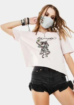 Ed Hardy Tops Pink Snake Panther Graphic Tee