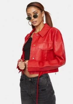 Noize Outerwear Crimson Snake Britt Vegan Leather Crop Jacket