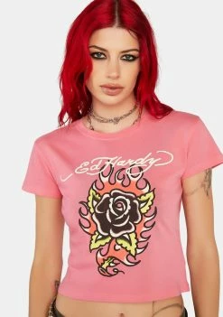 Ed Hardy Flaming Rose Graphic Tee Graphic T-Shirt
