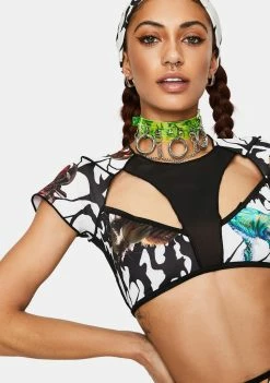DAMAGE Cutout Front Crop Top Tops