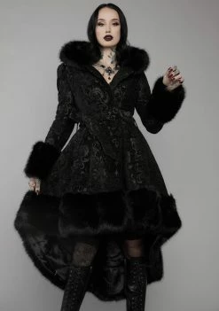 Unholy Haunted Hills Brocade High-Low Coat Faux Fur Coats